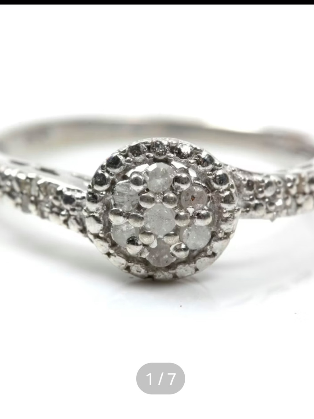 9k White Gold & Sterling Silver Halo Diamond Cluster Engagement Ring